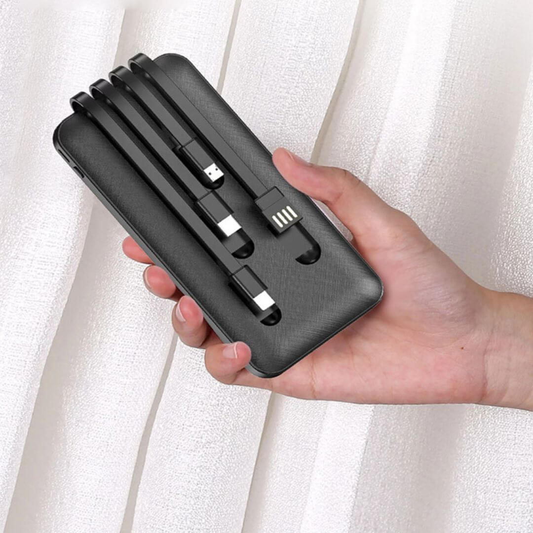 4 in 1 Built in Cable 10000mAh Power Bank with Mobile Stand